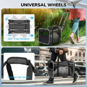 Pet Carrier with Wheels for Dogs and Cats for Travel